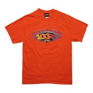Harley Davidson Vintage 2001 Orange Flame Y2K T Shirt Short Sleeve Top sz L